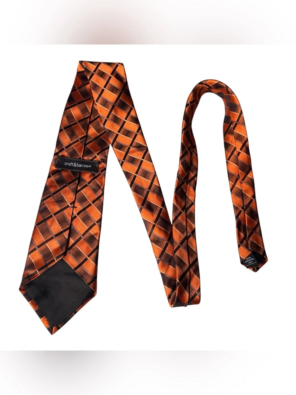 croft & barrow Orange and Brown Checkered Silk Tie